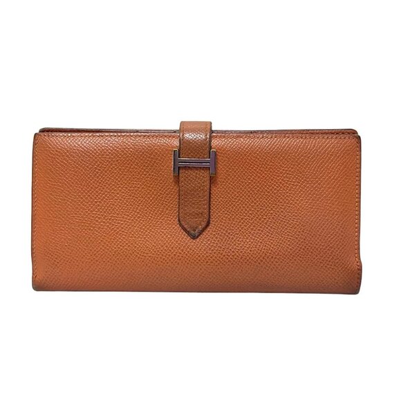 Auth HERMES Bearn Souffle - Orange Veau Epsom Square O Long Wallet - Picture 1 of 6